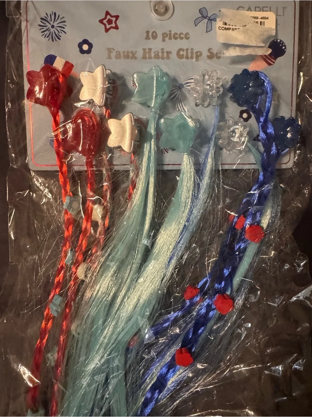 Capelli of New York Kids Faux Hair Clip Set - Red, Teal, Blue